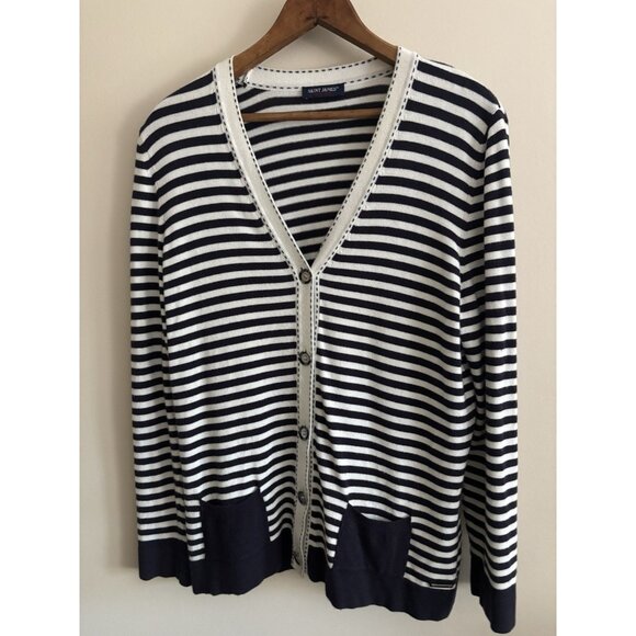 Saint James Women’s Sweater, Sz Medium, Navy Blue White Stripes, France Preppy - Picture 1 of 9